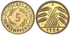 5 Рейхспфеніг Веймарська республіка (1918-1933) Латунь 
