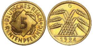 5 Рейхспфеніг Веймарська республіка (1918-1933) Латунь 