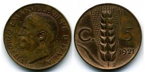 5 Сентесімо Kingdom of Italy (1861-1946) Мідь Віктор Емануїл III (1869 - 1947)