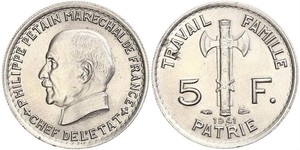 5 Франк Французское государство режима Виши (1940-1944)  Петен, Анри Филипп