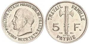 5 Франк Французское государство режима Виши (1940-1944)  Петен, Анри Филипп