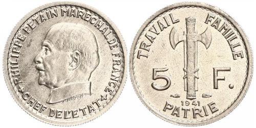 5 Франк Французское государство режима Виши (1940-1944)  Петен, Анри Филипп