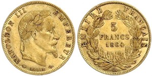 5 Франк Вторая французская империя (1852-1870) Золото Наполеон III Бонапарт (1808-1873)