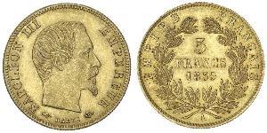 5 Франк Вторая французская империя (1852-1870) Золото Наполеон III Бонапарт (1808-1873)