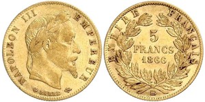 5 Франк Вторая французская империя (1852-1870) Золото Наполеон III Бонапарт (1808-1873)