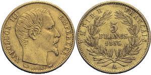 5 Франк Вторая французская империя (1852-1870) Золото Наполеон III Бонапарт (1808-1873)
