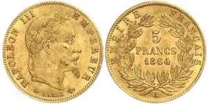 5 Франк Вторая французская империя (1852-1870) Золото Наполеон III Бонапарт (1808-1873)