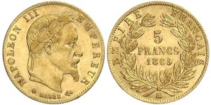 5 Франк Вторая французская империя (1852-1870) Золото Наполеон III Бонапарт (1808-1873)