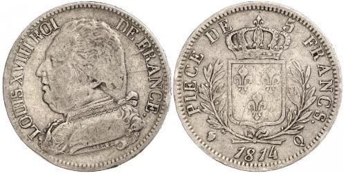 5 Франк Kingdom of France (1815-1830) Серебро Людовик XVIII (1755-1824)