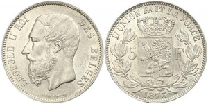 5 Франк Бельгия Серебро Леопольд II (1835 - 1909)