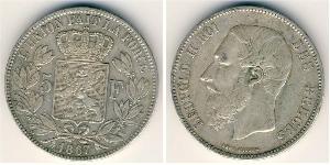5 Франк Бельгия Серебро Леопольд II (1835 - 1909)