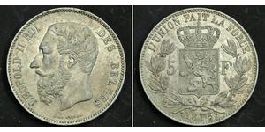 5 Франк Бельгия Серебро Леопольд II (1835 - 1909)