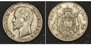 5 Франк Вторая французская империя (1852-1870) Серебро Наполеон III Бонапарт (1808-1873)