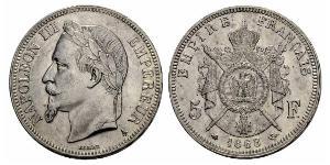 5 Франк Вторая французская империя (1852-1870) Серебро Наполеон III Бонапарт (1808-1873)