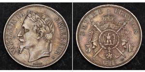 5 Франк Вторая французская империя (1852-1870) Серебро Наполеон III Бонапарт (1808-1873)
