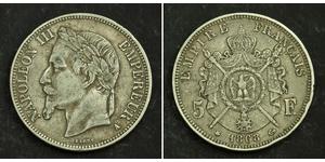 5 Франк Вторая французская империя (1852-1870) Серебро Наполеон III Бонапарт (1808-1873)