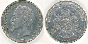 5 Франк Вторая французская империя (1852-1870) Серебро Наполеон III Бонапарт (1808-1873)