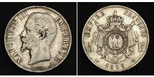 5 Франк Вторая французская империя (1852-1870) Серебро Наполеон III Бонапарт (1808-1873)
