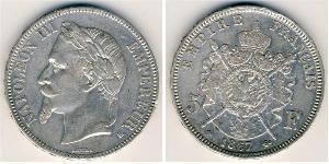 5 Франк Вторая французская империя (1852-1870) Серебро Наполеон III Бонапарт (1808-1873)