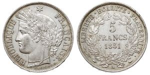 5 Франк Вторая французская республика (1848-1852) Серебро 