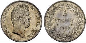 5 Франк Июльская монархия (1830-1848) Серебро Луи-Филипп I (1773 -1850)