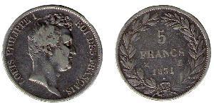 5 Франк Июльская монархия (1830-1848) Серебро Луи-Филипп I (1773 -1850)