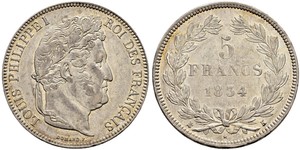 5 Франк Июльская монархия (1830-1848) / Франция Серебро Луи-Филипп I (1773 -1850)