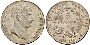 5 Франк Первая Французская империя (1804-1814) Серебро Наполеон I(1769 - 1821)