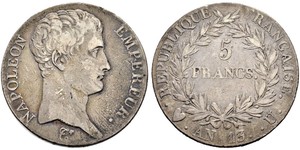 5 Франк Первая Французская империя (1804-1814) Серебро Наполеон I(1769 - 1821)