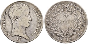 5 Франк Первая Французская империя (1804-1814) Серебро Наполеон I(1769 - 1821)
