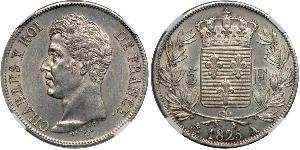 5 Франк Kingdom of France (1815-1830) Срібло Карл X король Франції (1757-1836)
