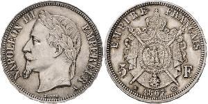 5 Франк Second French Empire (1852-1870) Срібло Наполеон ІІІ Бонапарт (1808-1873)