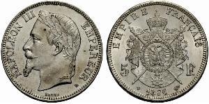 5 Франк Second French Empire (1852-1870) Срібло Наполеон ІІІ Бонапарт (1808-1873)