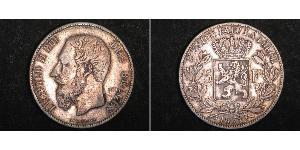 5 Франк Бельгія Срібло Леопольд II (1835 - 1909)
