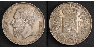 5 Франк Бельгія Срібло Леопольд II (1835 - 1909)
