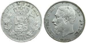 5 Франк Бельгія Срібло Леопольд II (1835 - 1909)