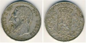 5 Франк Бельгія Срібло Леопольд II (1835 - 1909)
