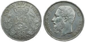 5 Франк Бельгія Срібло Леопольд II (1835 - 1909)
