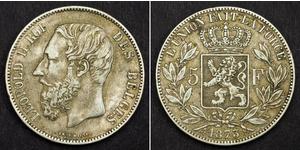 5 Франк Бельгія Срібло Леопольд II (1835 - 1909)