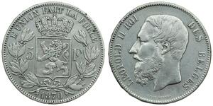 5 Франк Бельгія Срібло Леопольд II (1835 - 1909)