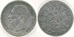 5 Франк Бельгія Срібло Леопольд II (1835 - 1909)