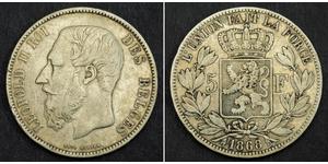 5 Франк Бельгія Срібло Леопольд II (1835 - 1909)