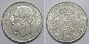 5 Франк Бельгія Срібло Леопольд II (1835 - 1909)
