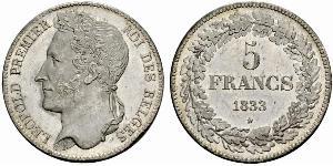 5 Франк Бельгія Срібло Leopold I of Belgium (1790-1865)