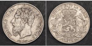 5 Франк Бельгія Срібло Леопольд II (1835 - 1909)