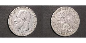 5 Франк Бельгія Срібло Леопольд II (1835 - 1909)