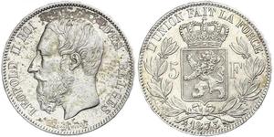 5 Франк Бельгія Срібло Леопольд II (1835 - 1909)