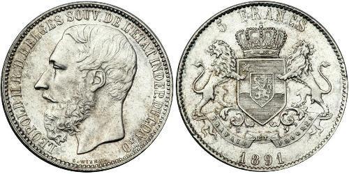 5 Франк Вільна держава Конго (1885 - 1908) Срібло Леопольд II (1835 - 1909)