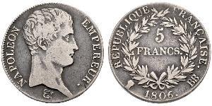5 Франк Перша Французька імперія (1804-1814) Срібло Наполеон I Бонапарт(1769 - 1821)
