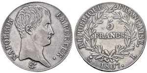 5 Франк Перша Французька імперія (1804-1814) Срібло Наполеон I Бонапарт(1769 - 1821)